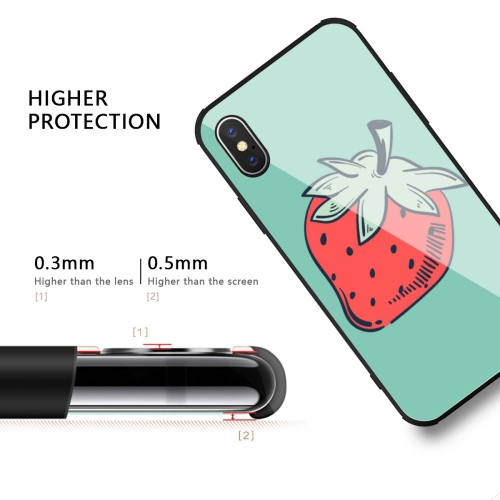 Elegant Strawberry Design iPhone X Case with Premium Tempered Glass - Exclusive / Protective