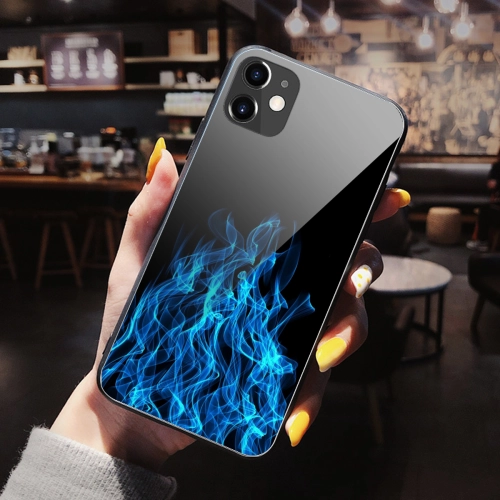 Sleek Durable Tempered Glass Case for iPhone 12 Series with Customizable Blue Flame Design