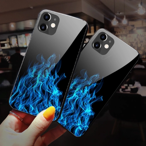 Sleek Durable Tempered Glass Case for iPhone 12 Series with Customizable Blue Flame Design