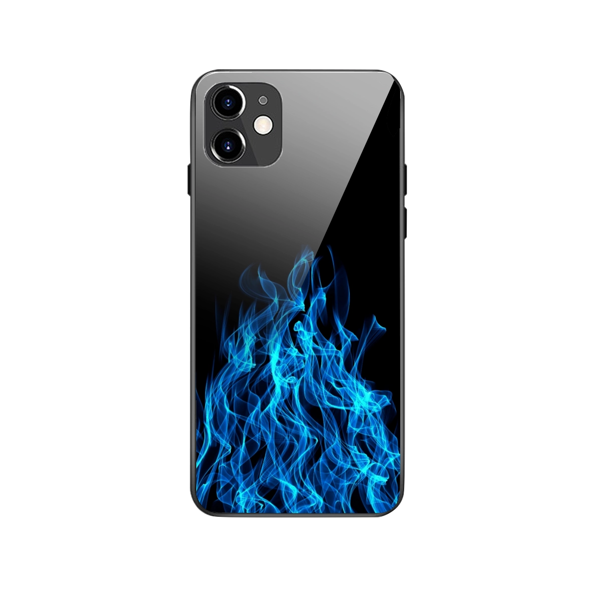 Sleek Durable Tempered Glass Case for iPhone 12 Series with Customizable Blue Flame Design