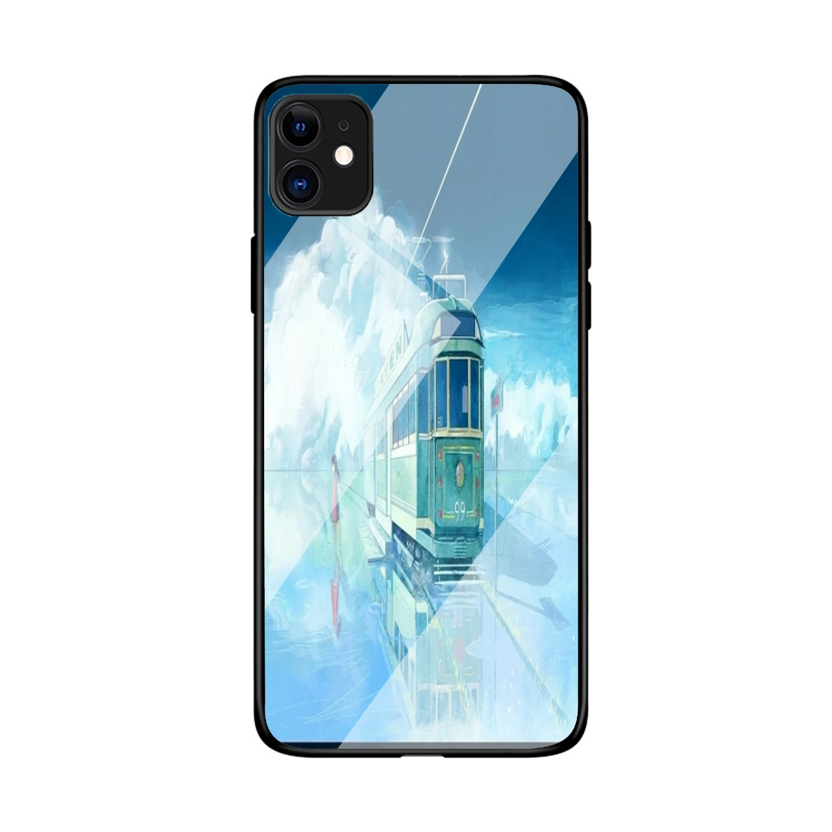 Artistic Tram Design on Custom iPhone 11 Series Tempered Glass Case – Ride in Style with Superior Protection