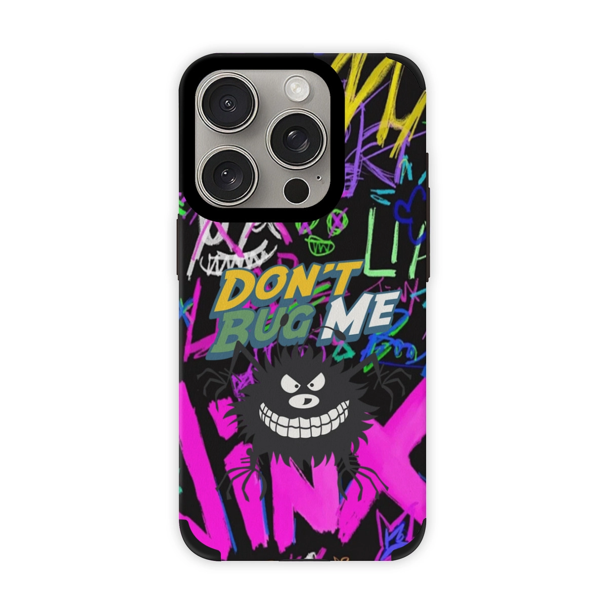 Vibrant Graffiti-Style ‘Don't Bug Me’Custom Skin Case for iPhone 15 Pro -  Personalized Protective Cover for Tech-Savvy Individuals