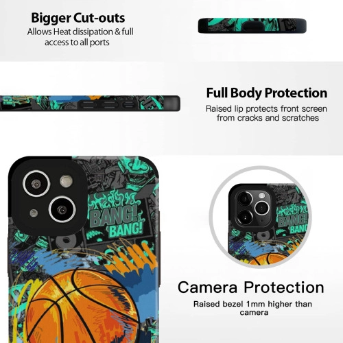 Dynamic Basketball Comic Design Skin for iPhone 15 Plus - Vibrant Customized Protective Case for Sports Enthusiasts