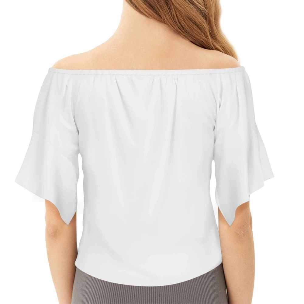 Women's Off-Shoulder Tie-Front Short Sleeve Tee - Chic One-Word Collar Design Top for Casual Elegance