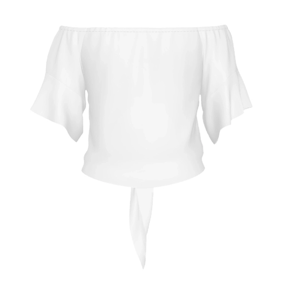 Women's Off-Shoulder Tie-Front Short Sleeve Tee - Chic One-Word Collar Design Top for Casual Elegance