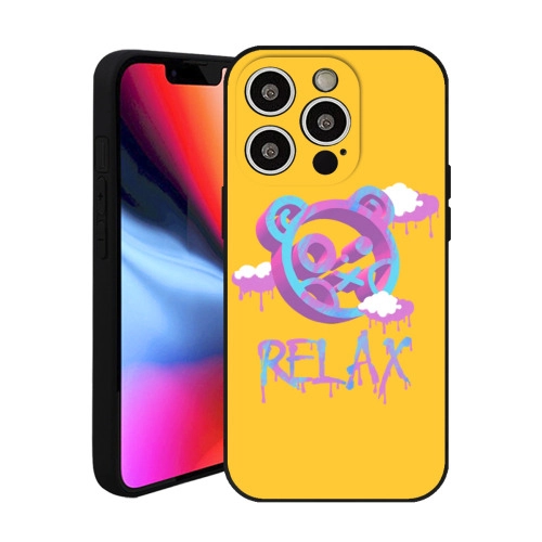 Vibrant Graffiti Art Silicone Case for iPhone 15 Pro – Street Style Bear Design with Relax Motif – Durable Protective Cover