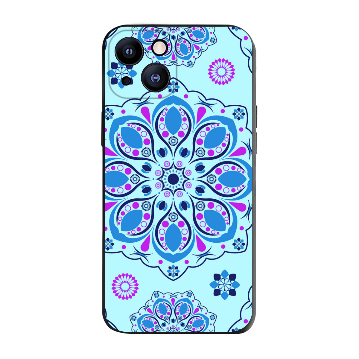 Floral Mandala iPhone 13 Case - Stylish Blue / Purple Silicone Protective Cover with Custom Bohemian Design for Trendy Aesthetic - Durable / Slim Phone Accessories