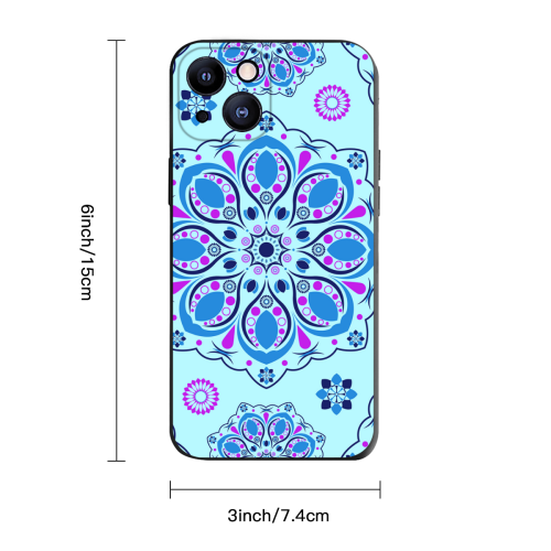 Floral Mandala iPhone 13 Case - Stylish Blue / Purple Silicone Protective Cover with Custom Bohemian Design for Trendy Aesthetic - Durable / Slim Phone Accessories