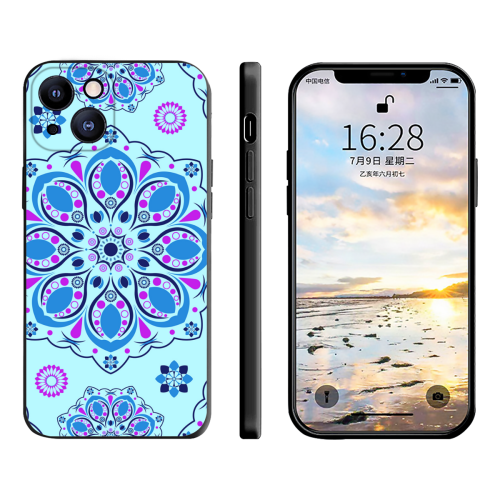 Floral Mandala iPhone 13 Case - Stylish Blue / Purple Silicone Protective Cover with Custom Bohemian Design for Trendy Aesthetic - Durable / Slim Phone Accessories