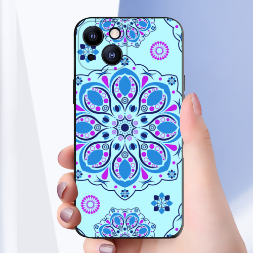 Floral Mandala iPhone 13 Case - Stylish Blue / Purple Silicone Protective Cover with Custom Bohemian Design for Trendy Aesthetic - Durable / Slim Phone Accessories