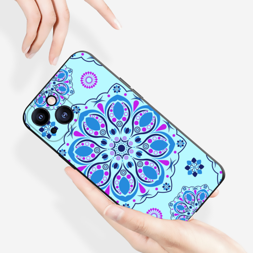 Floral Mandala iPhone 13 Case - Stylish Blue / Purple Silicone Protective Cover with Custom Bohemian Design for Trendy Aesthetic - Durable / Slim Phone Accessories