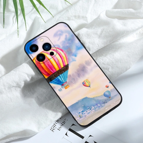 Colorful Hot Air Balloon Design Black Case for iPhone 13 Pro Max - Sky Adventure Aesthetic Protective Cover for Trendy Personal Style