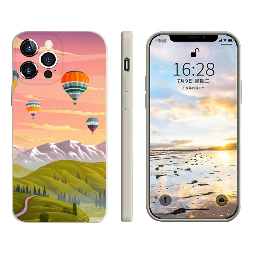 Colorful Hot Air Balloon Design Silicone Case for iPhone 13 Pro Max - Durable Protective Cover with Vibrant Sunset Landscape Print for Trendy Style and Enhanced Grip