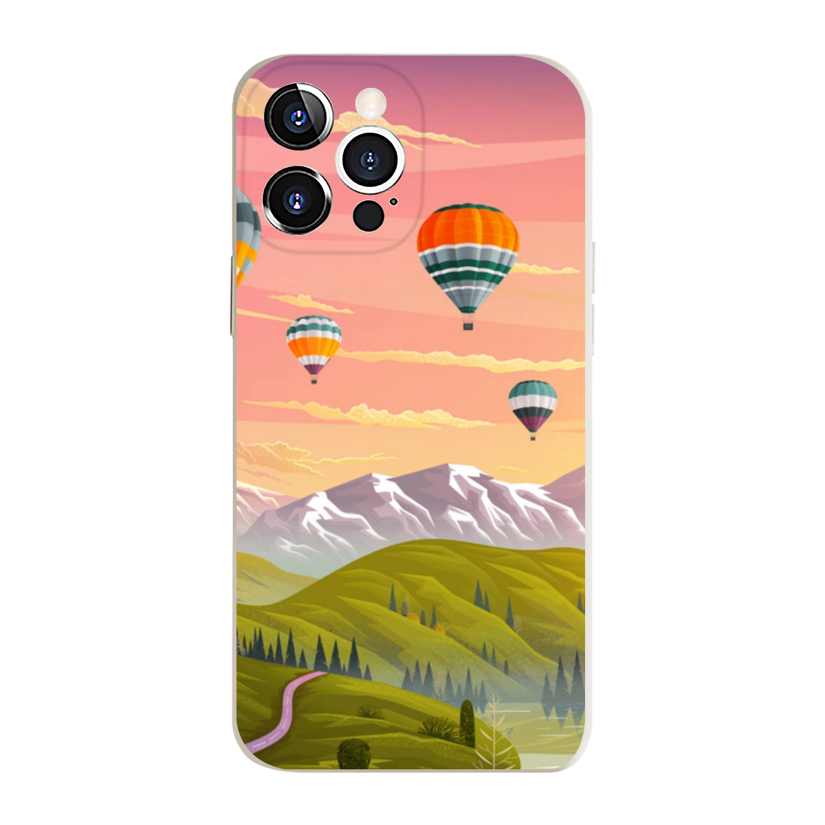 Colorful Hot Air Balloon Design Silicone Case for iPhone 13 Pro Max - Durable Protective Cover with Vibrant Sunset Landscape Print for Trendy Style and Enhanced Grip