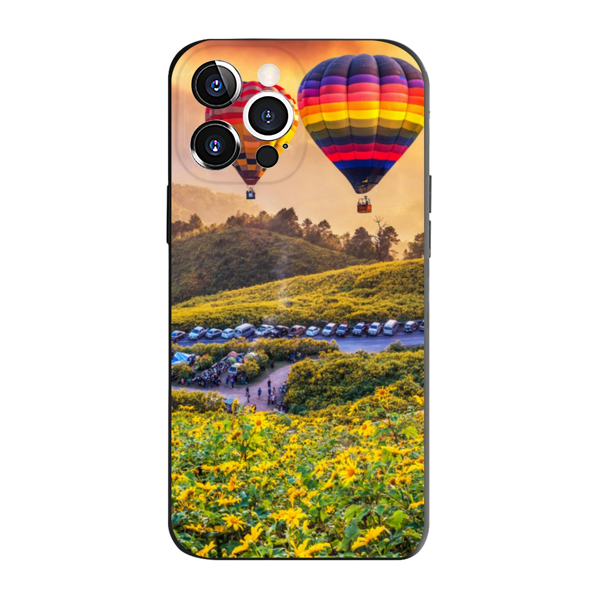 Vibrant Hot Air Balloon Adventure Design Silicone Case for iPhone 13 Pro - Durable, Protective / Custom Aesthetic Phone Cover for Travel Enthusiasts