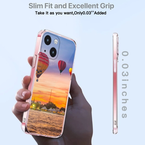 iPhone 13 Mini Clear Case with Custom Hot Air Balloon Sunset Design – Durable Transparent Protective Cover / Optimal Safety – Perfect for Travel / Adventure Enthusiasts