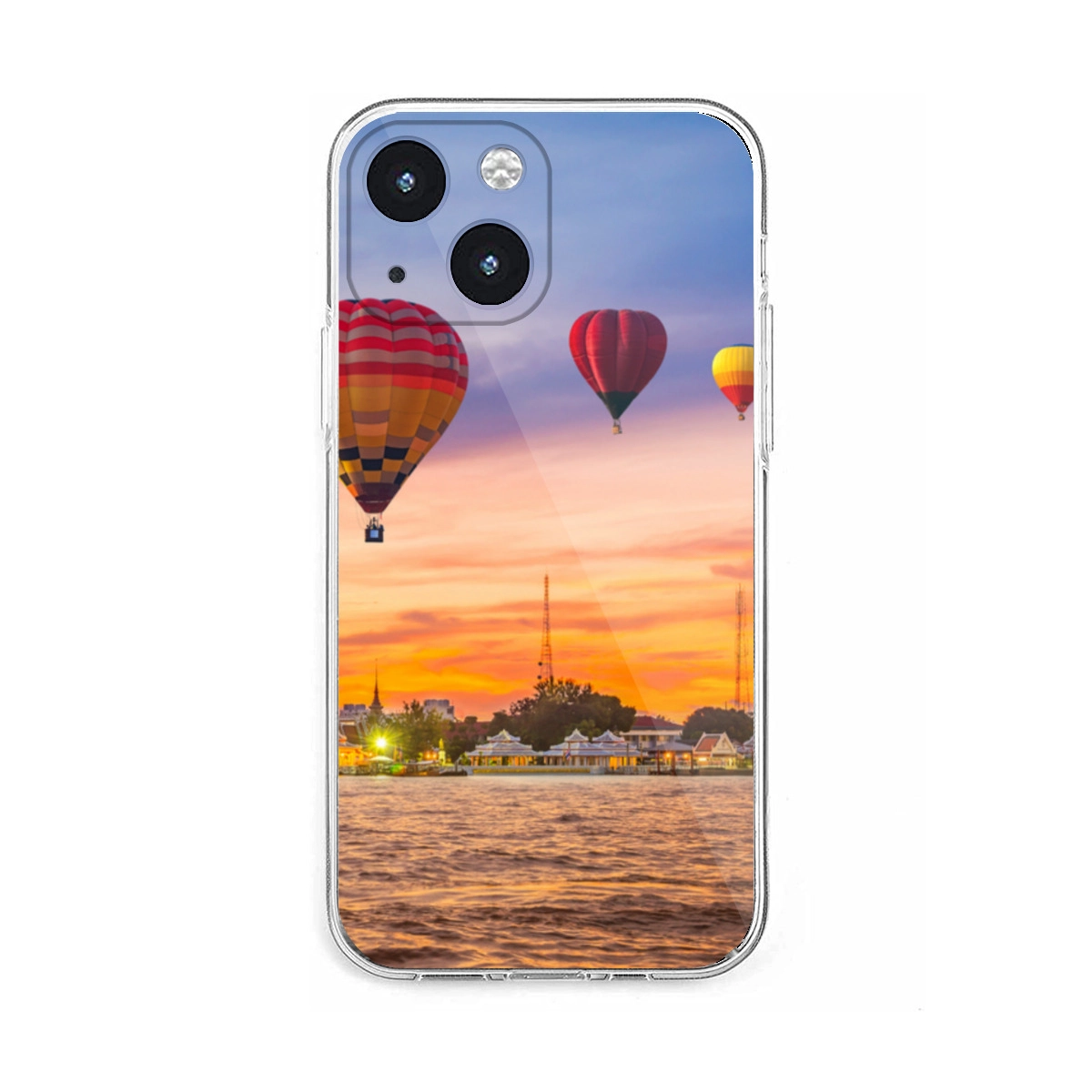 iPhone 13 Mini Clear Case with Custom Hot Air Balloon Sunset Design – Durable Transparent Protective Cover / Optimal Safety – Perfect for Travel / Adventure Enthusiasts