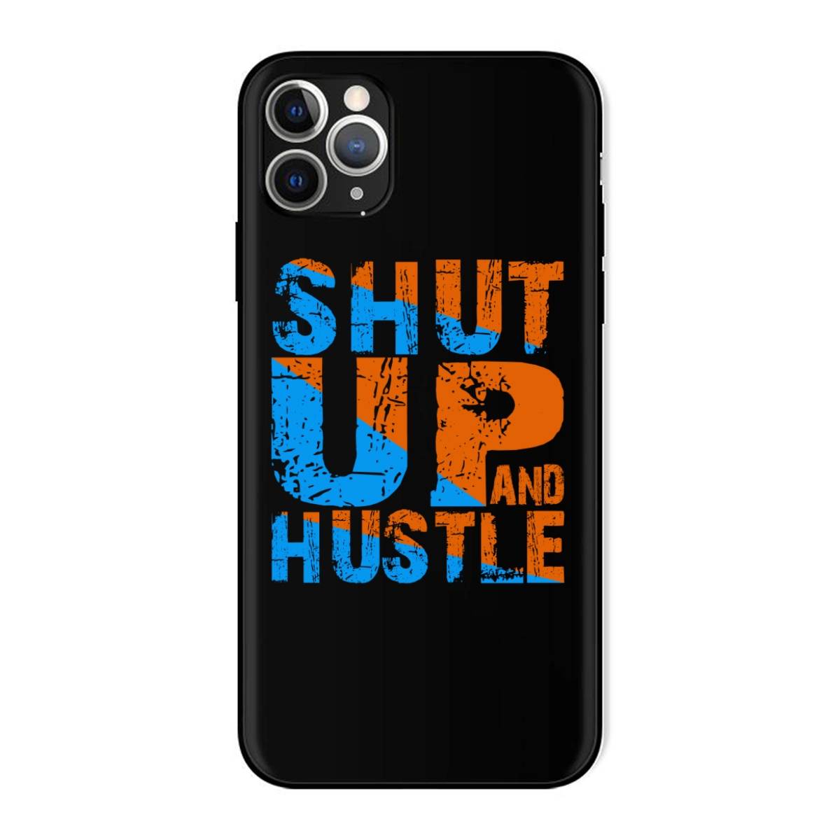 Dynamic 'Shut Up and Hustle' Motivational Quote Liquid Silicone Case for iPhone 11 Pro Max – Durable Personalized Protective Cover with Vibrant Typography Design