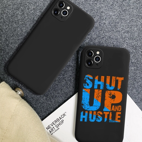 Dynamic 'Shut Up and Hustle' Motivational Quote Liquid Silicone Case for iPhone 11 Pro Max – Durable Personalized Protective Cover with Vibrant Typography Design