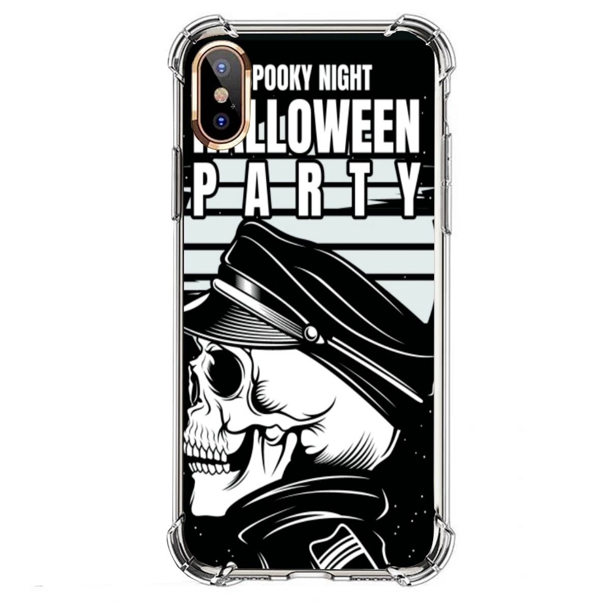 Spooky Night Skeleton Halloween Party Design Transparent iPhone X Case - Unique Graphic Slim Fit Shockproof Cover