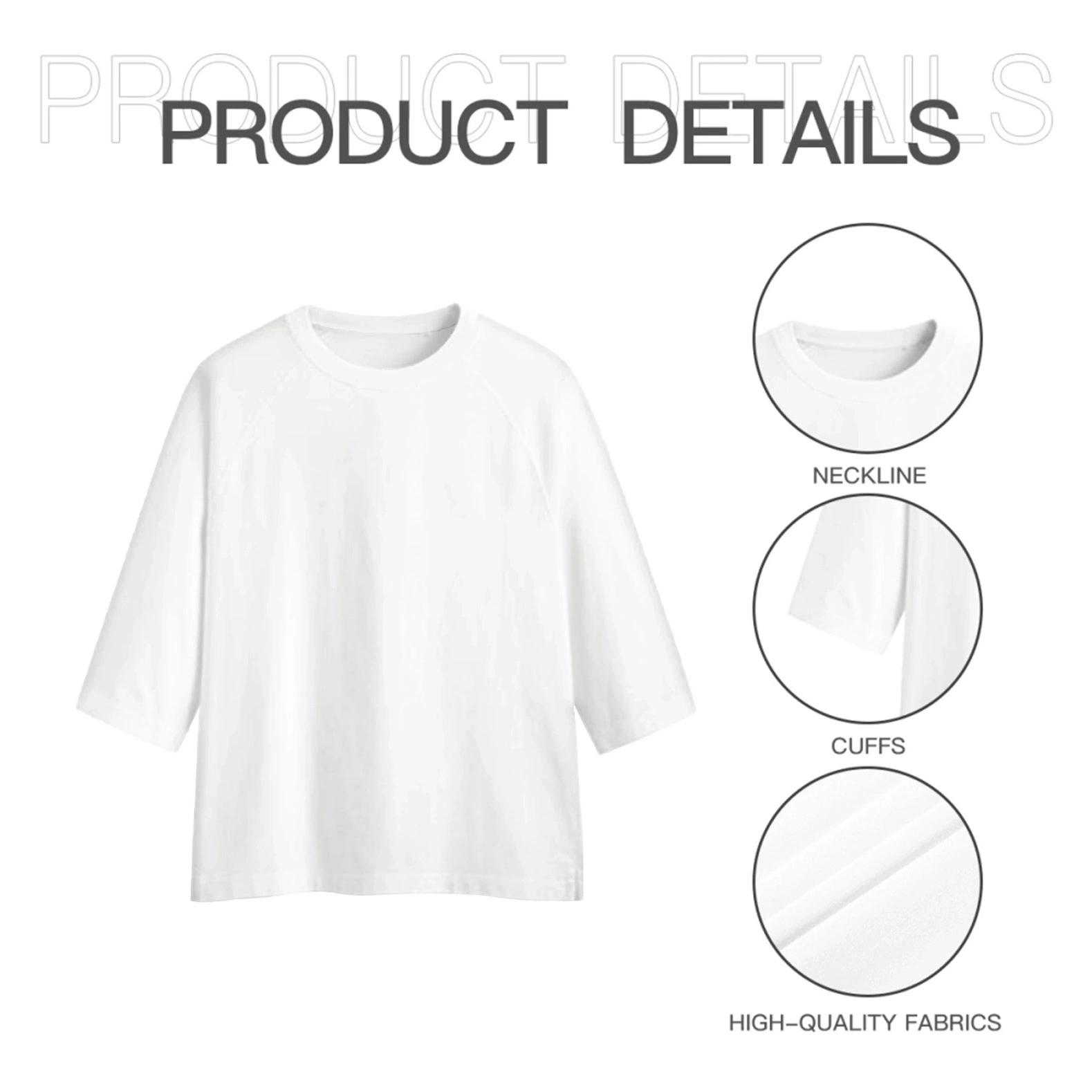 Men's Casual Drop-Shoulder T-Shirt - Stylish Three-Quarter Sleeve Design - Versatile / Comfortable Cotton Tee for Everyday Wear