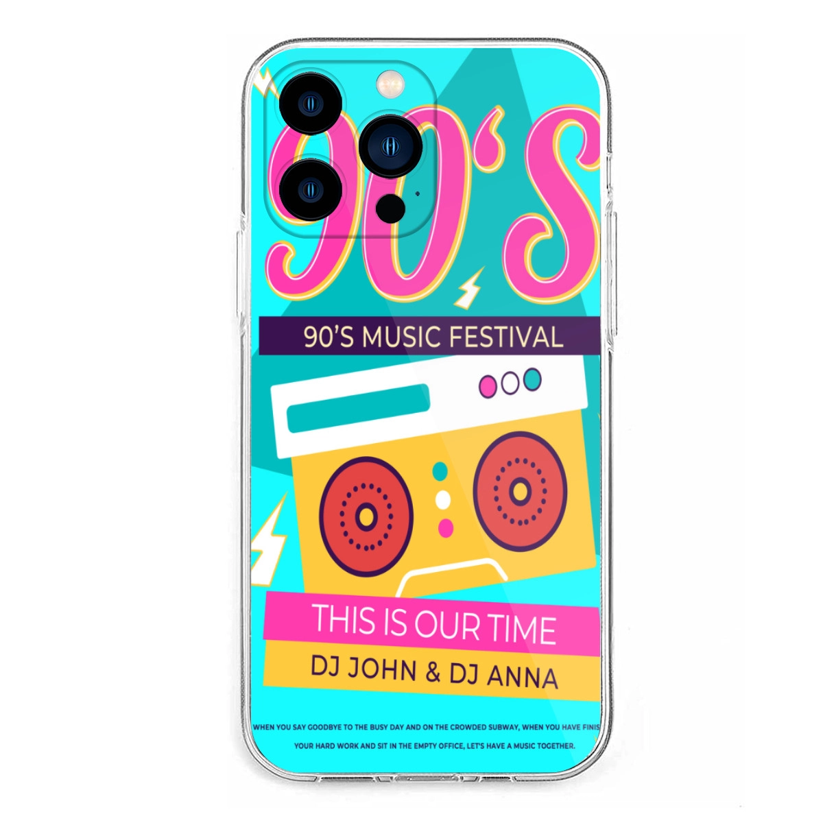 Custom 90's Music Festival Design Transparent Phone Case for iPhone 13 - Vibrant Retro Cassette Style Protection