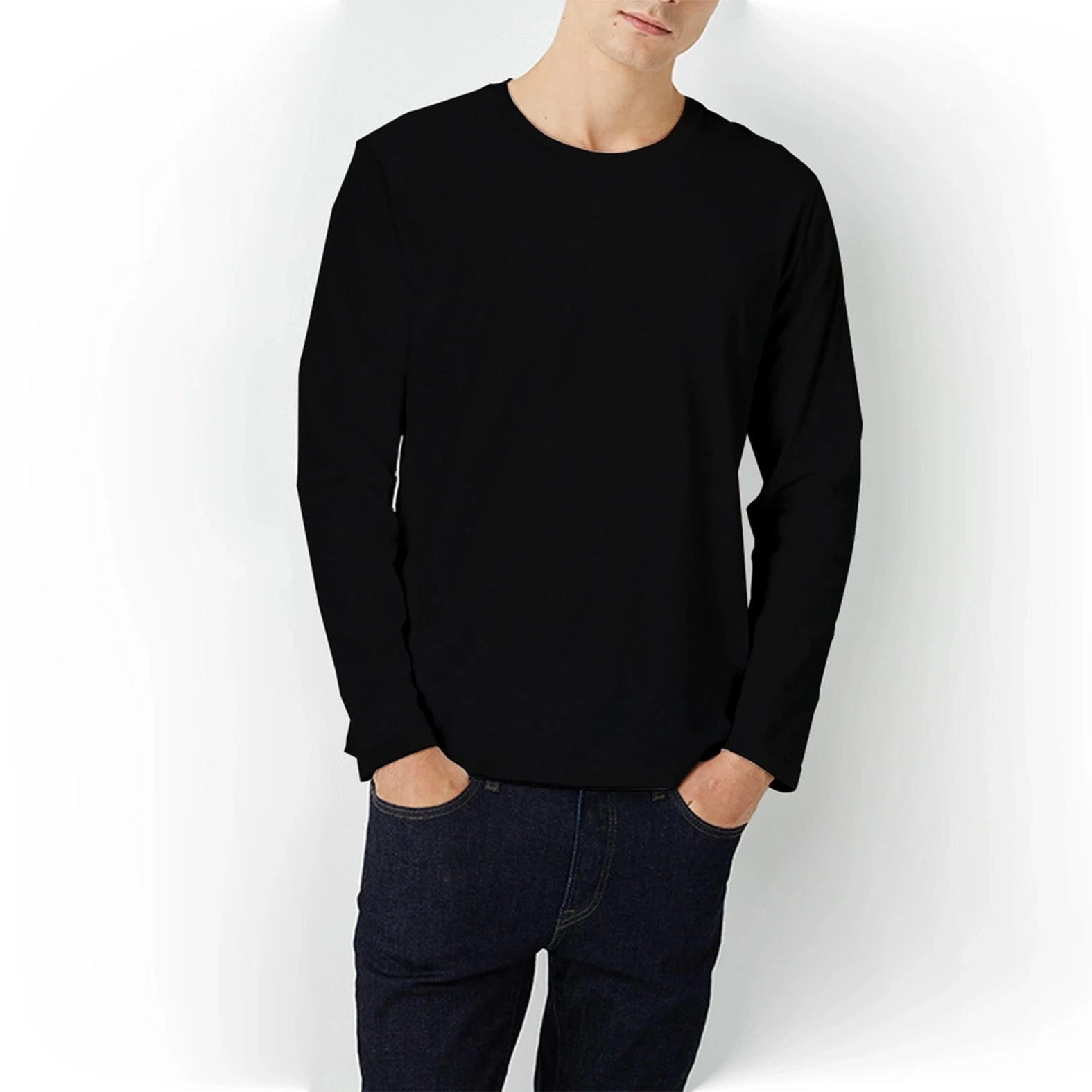 Customized Men's Long Sleeve Cotton European Fit Tee