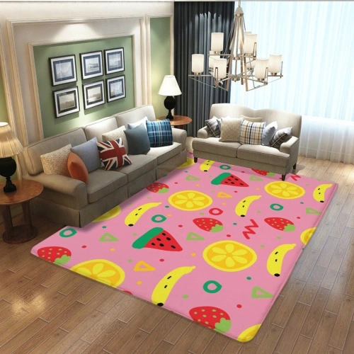  FruColorfulit-Themed Plush Area Rug - Large 80x60 inches, Soft Flannel Mat with Watermelon and Banana Design, Perfect for Living Room and Kids Playroom Decor