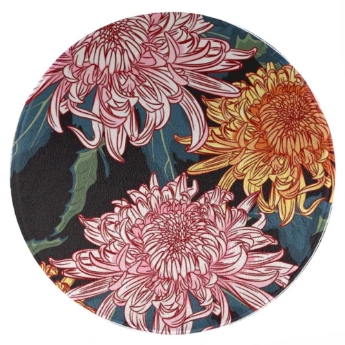 Customizable Designer Round Rug, 60cm - Luxurious Chrysanthemum Illustration, Personalized Comfort Floor Mat for Home Decor