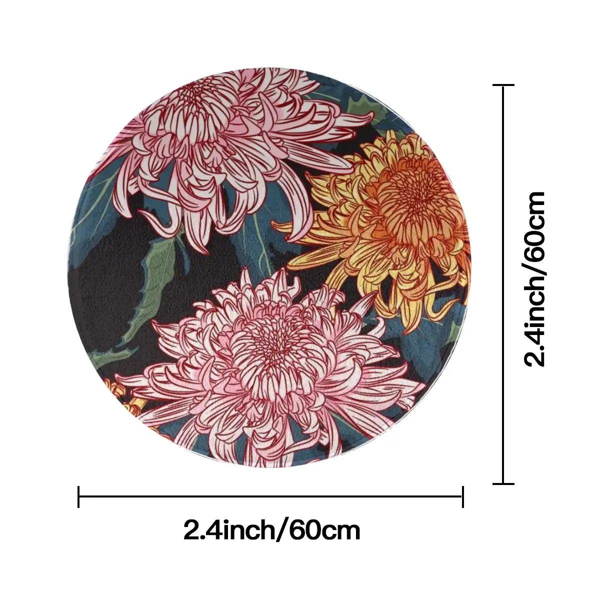 Customizable Designer Round Rug, 60cm - Luxurious Chrysanthemum Illustration, Personalized Comfort Floor Mat for Home Decor