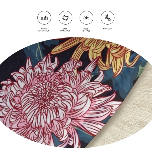 Customizable Designer Round Rug, 60cm - Luxurious Chrysanthemum Illustration, Personalized Comfort Floor Mat for Home Decor