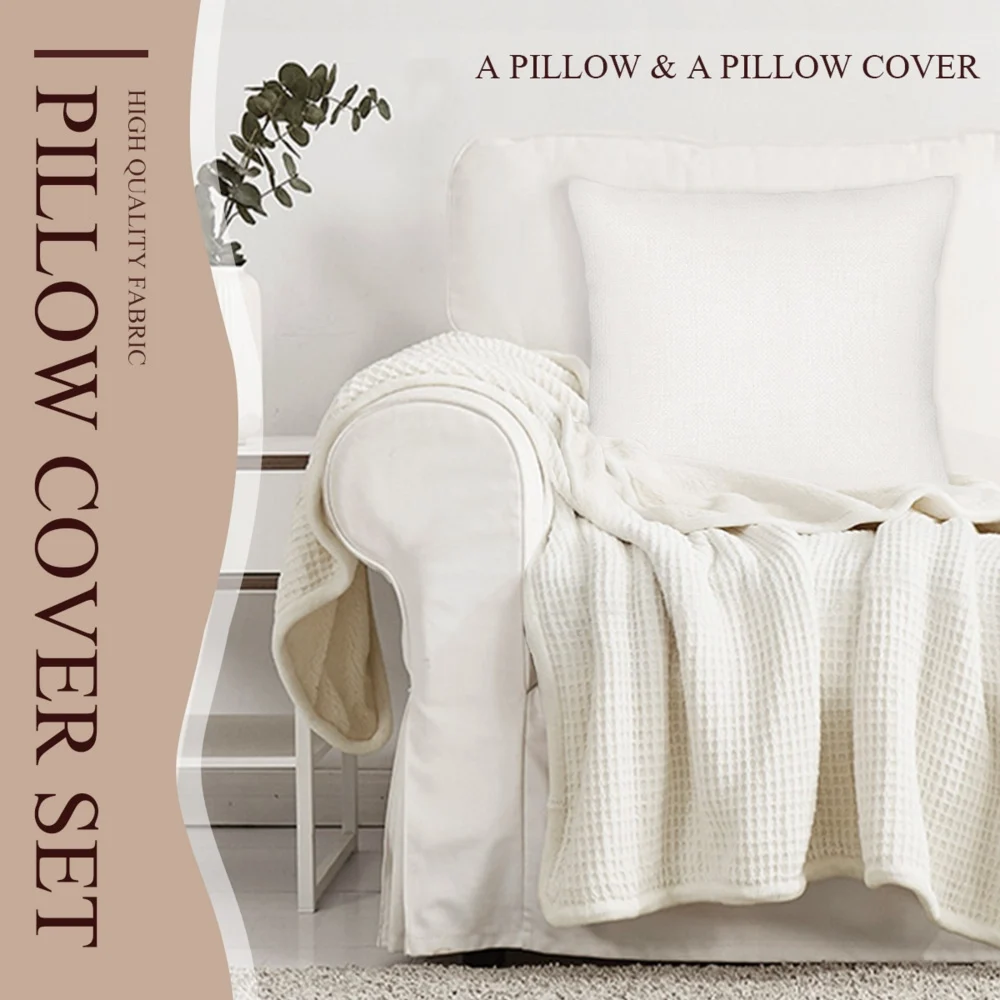 Customizable Linen Throw Pillow Cover with Insert - Beige Double-Sided Design for Personalized Home Decor