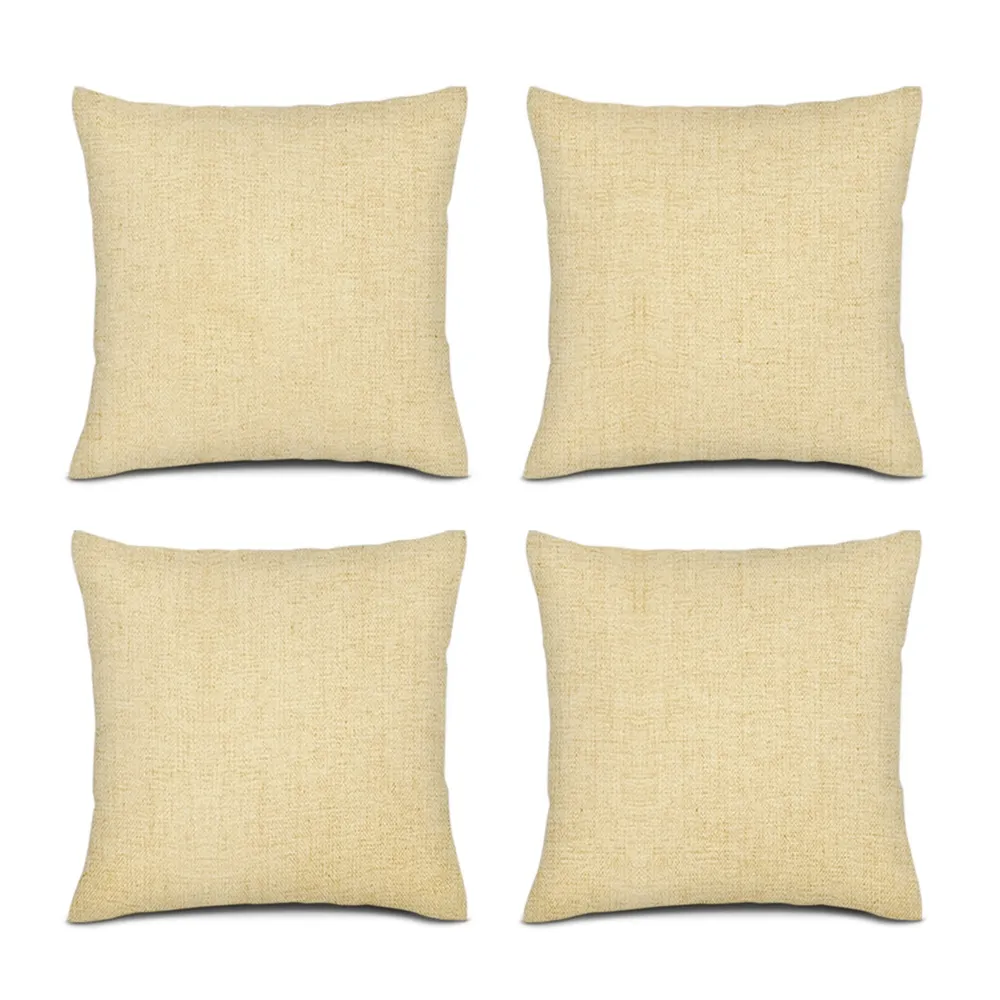 Set of 4 Beige Linen Cushion Covers – Minimalist Single-Sided Design for Elegant Home Decor