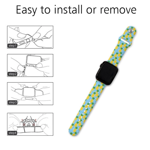 Custom Design Apple Single Buckle Watch Band - Vibrant Lemon / Floral Print, Durable Wrist Strap for Active Lifestyle