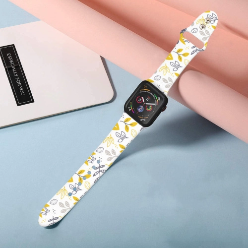 Floral and Citrus Patterned Silicone Strap for Apple Watch, Dual Buckle Design, Fashionable Custom Accessory for Tech-Savvy Consumers