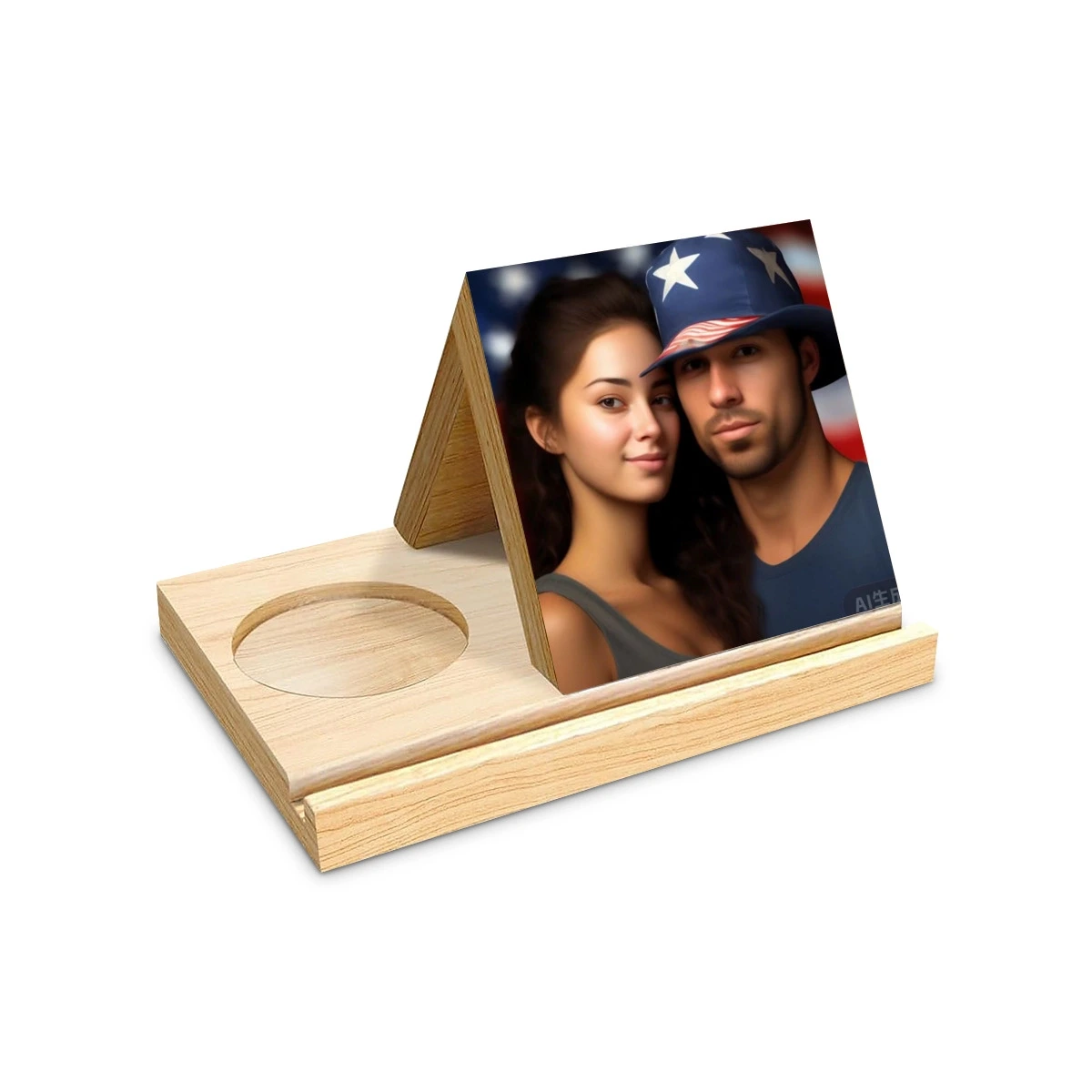 Customizable Wooden Triangle Photo Stand - Personalized Picture Holder for Desk Decor