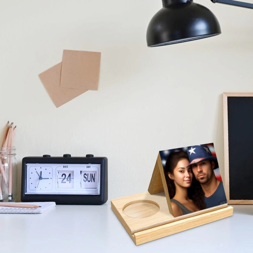 Customizable Wooden Triangle Photo Stand - Personalized Picture Holder for Desk Decor