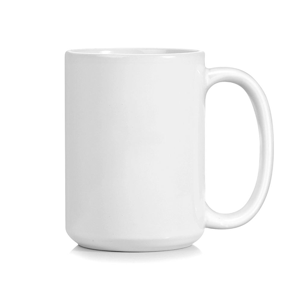 Customizable White Ceramic Coffee Mug 15oz - Personalized Large Handle Cup for Home and Office Use