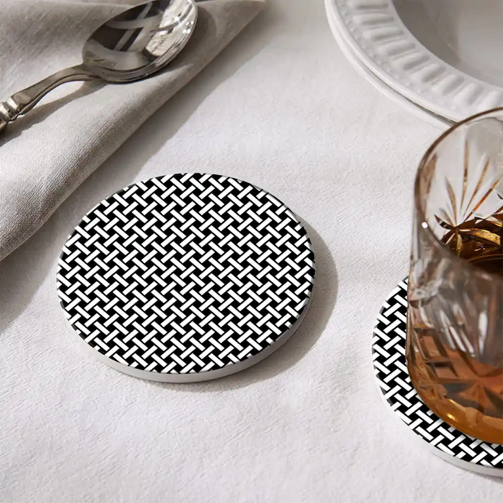 Customizable Ceramic Coaster Set – Modern Round Drink Mats for Home / Office Decor, Unique Design, Durable / Absorbent