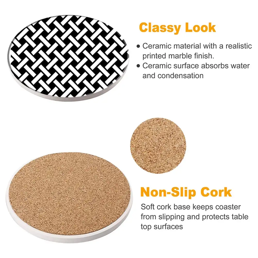 Customizable Ceramic Coaster Set – Modern Round Drink Mats for Home / Office Decor, Unique Design, Durable / Absorbent