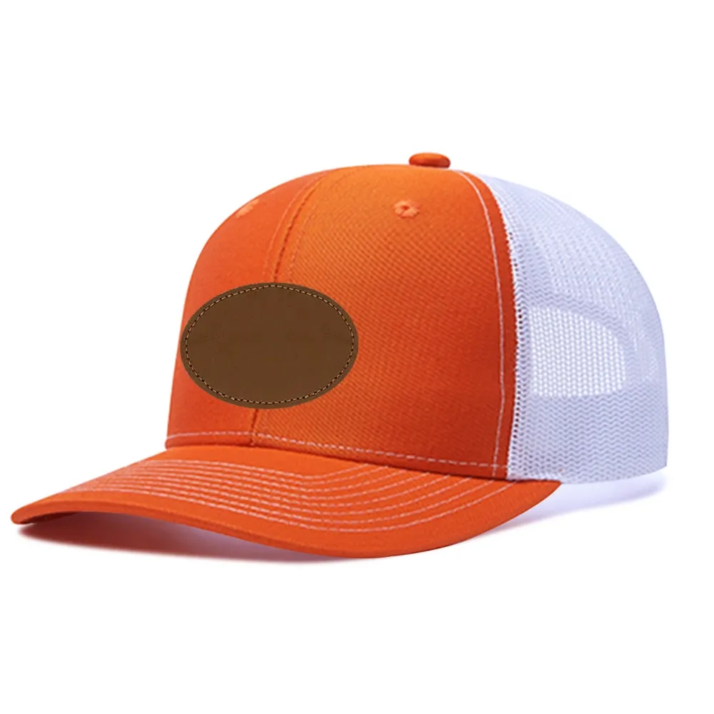 Customizable Outdoor Sun Cap with Mesh Back and Oval Leather Patch - Unique Design Trucker Hat