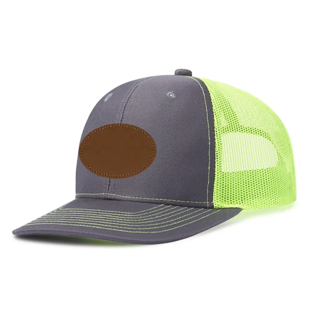 Customizable Outdoor Sun Cap with Mesh Back and Oval Leather Patch - Unique Design Trucker Hat