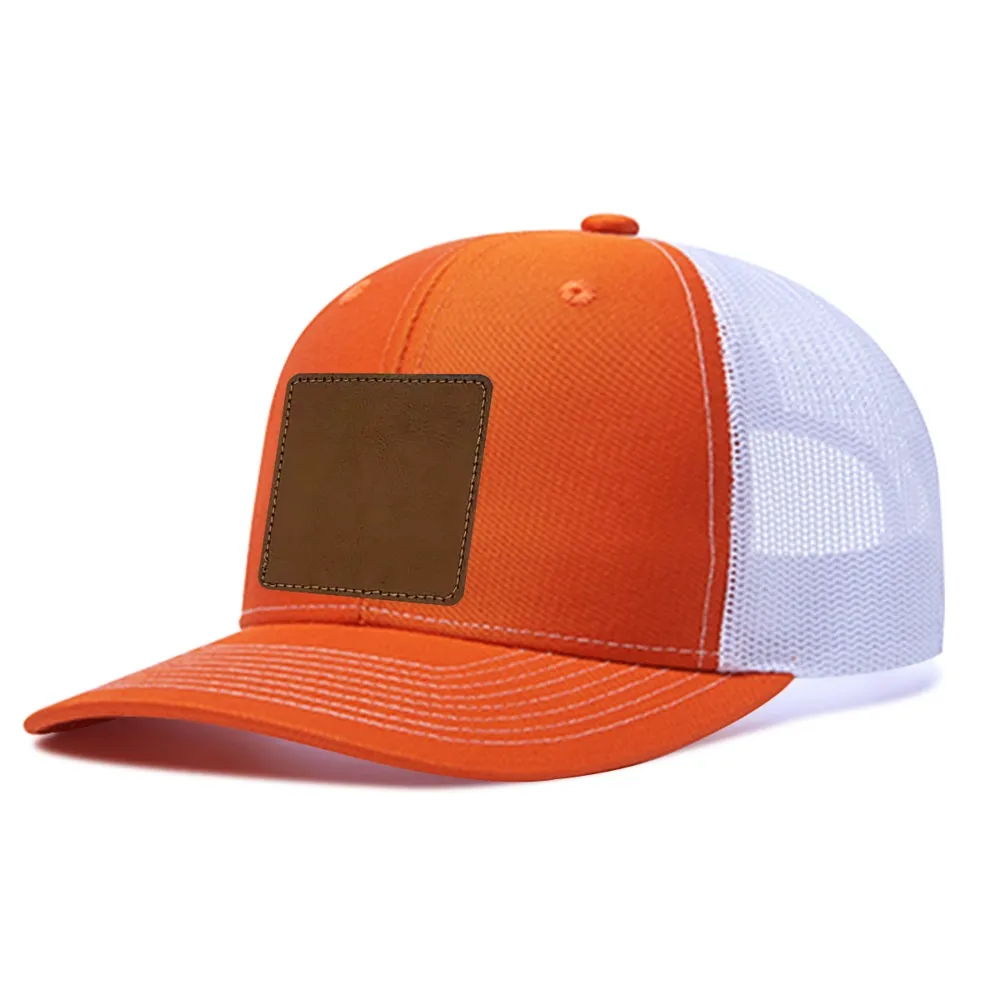 Custom Outdoor Mesh Cap with Square Leather Patch – Personalized Breathable Sun Hat for Active Lifestyle