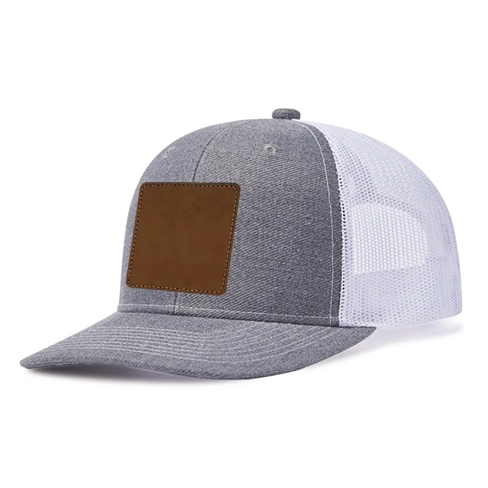 Custom Outdoor Mesh Cap with Square Leather Patch – Personalized Breathable Sun Hat for Active Lifestyle