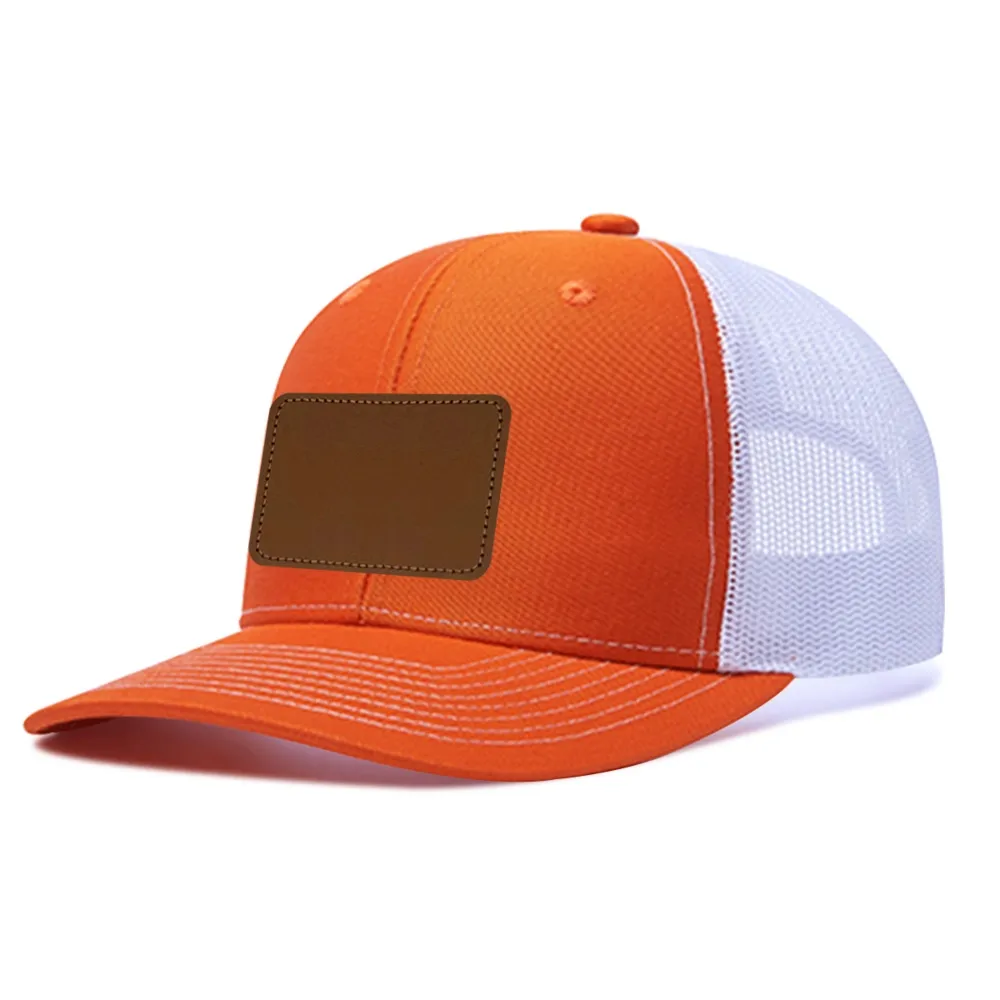 Customizable Outdoor Mesh Trucker Hat with Rectangular Leather Patch - Breathable Sun Protection Cap