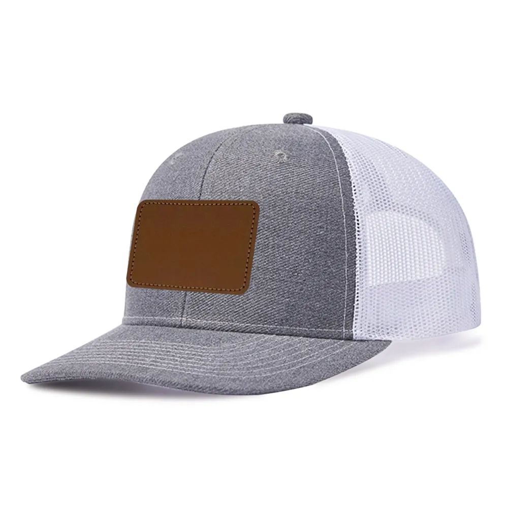 Customizable Outdoor Mesh Trucker Hat with Rectangular Leather Patch - Breathable Sun Protection Cap