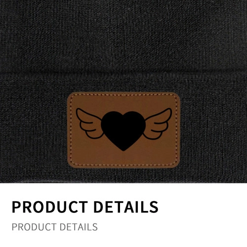 Customizable Knit Beanie with Leather Patch - Personalized Laser Engraved Design, Unisex Winter Hat