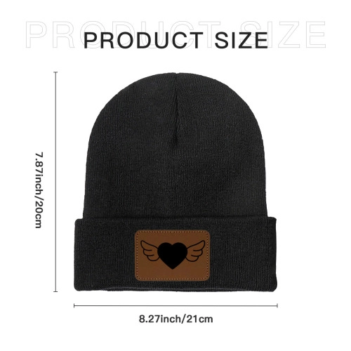 Customizable Knit Beanie with Leather Patch - Personalized Laser Engraved Design, Unisex Winter Hat