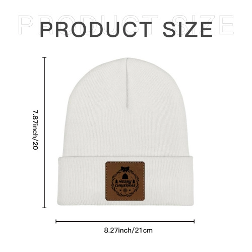 Customizable Knit Beanie with Square Leather Patch - Personalized Laser Engraving Available