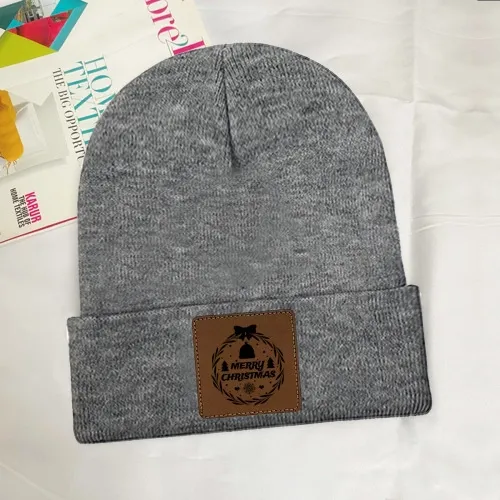 Customized Laser Etched Knit Beanie - Unique Square Design